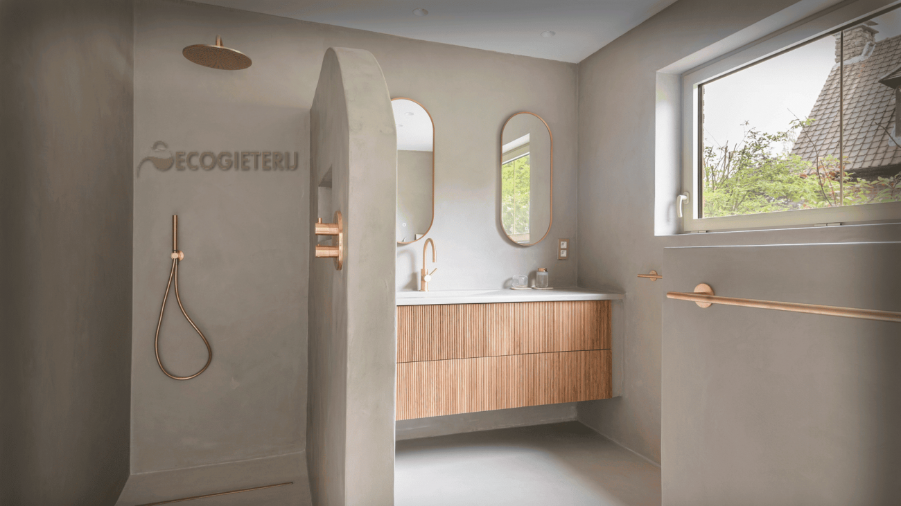 Microcement badkamermeubel EN VOLLEDIGE BADKAMER
